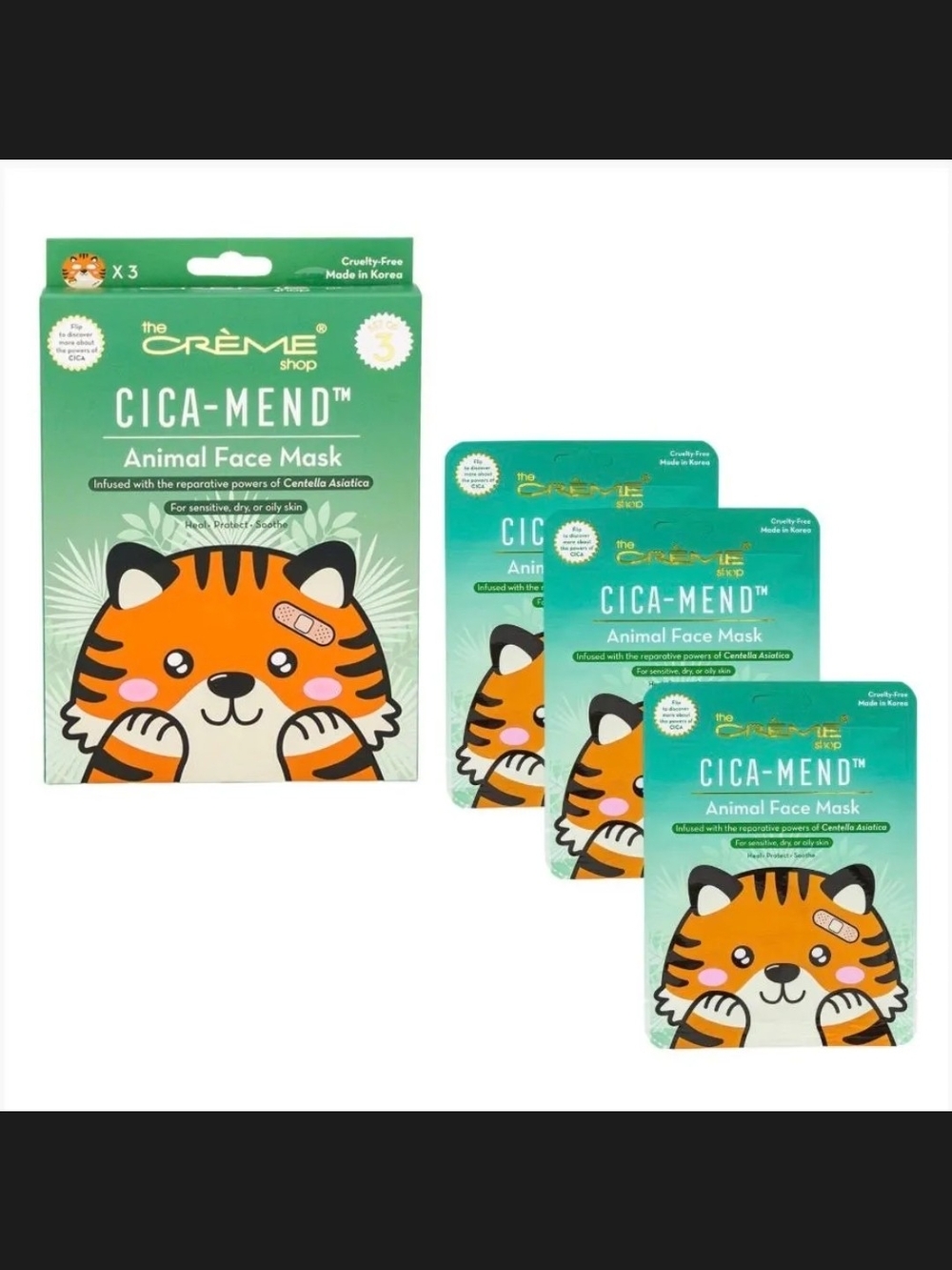 The Creme Shop Cica-Mend Animal Face Mask - Green & Orange Tiger